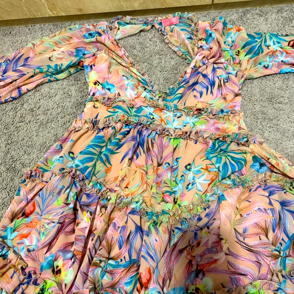 Floral Mini Flare Open Zip Back Dress